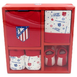 CYP BRANDS Set Bebe Primera Puesta Atletico de Madrid Gorro Body Calcetines Manoplas 100% Algodón