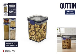 Inde Tarro Cuadrado PET con Tapa Hermética 1050 ml (10 x 11.5 x 15 cm) - Quttin (12 Unidades)