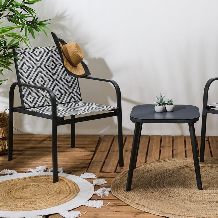 Home Deco Factory Set Salón Jardín Gris 2 Personas Mesa Reversible Acero y Textileno Resistente UV e Intemperie 45x45 cm Home Deco Factory Set Salón Jardín Gris 2 Personas Mesa Reversible Acero y Textileno Resistente UV e Intemperie 45x45 cm