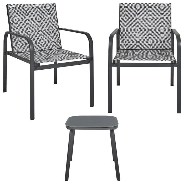 Home Deco Factory Set Salón Jardín Gris 2 Personas Mesa Reversible Acero y Textileno Resistente UV e Intemperie 45x45 cm Home Deco Factory Set Salón Jardín Gris 2 Personas Mesa Reversible Acero y Textileno Resistente UV e Intemperie 45x45 cm