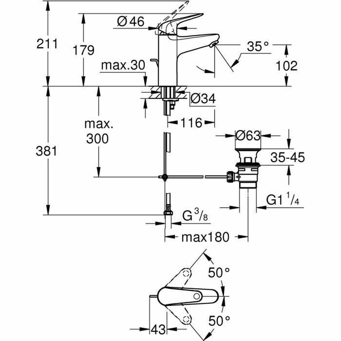 Grohe Mezclador monomando de lavabo Swift 24325001 - Cromo - Talla M Grohe Mezclador monomando de lavabo Swift 24325001 - Cromo - Talla M