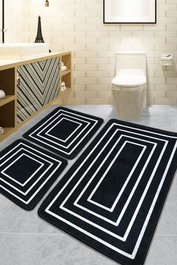 Mijölnir Juego de Alfombrillas de Baño 3 Piezas Poliéster Negro