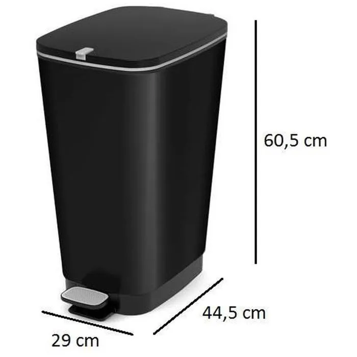 Kis Papelera con pedal Chic Bin Style L 50 L Negro Polipropileno Anillo retención bolsa Sellado antiolor Pedal retráctil Varillas metal