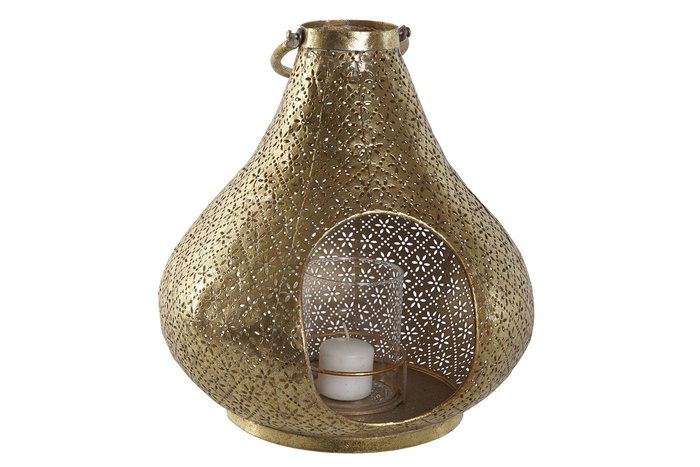 DKD Home Decor Portavelas Dorado Metal y Cristal 25 x 26.5 x 25 cm