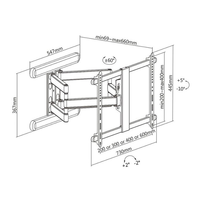 ROLINE TV-Wandhalterung Premium hoch-flexibel 37-80 Zoll (94-203 cm) bis 70 kg, aluminio/acero, negro, referencia 17.03.1246