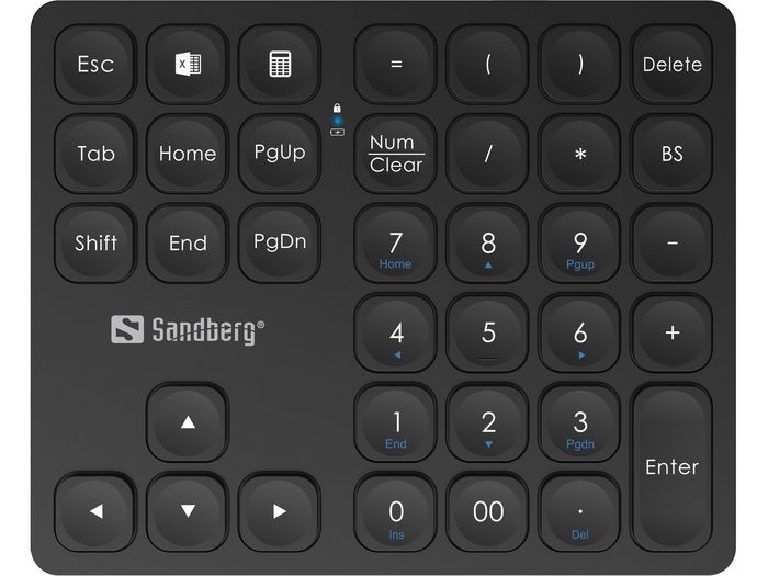 Sandberg Wireless Numeric Keypad Pro Extensión de Teclado Numérico Inalámbrico con Atajos Rápidos y Teclas de Flecha