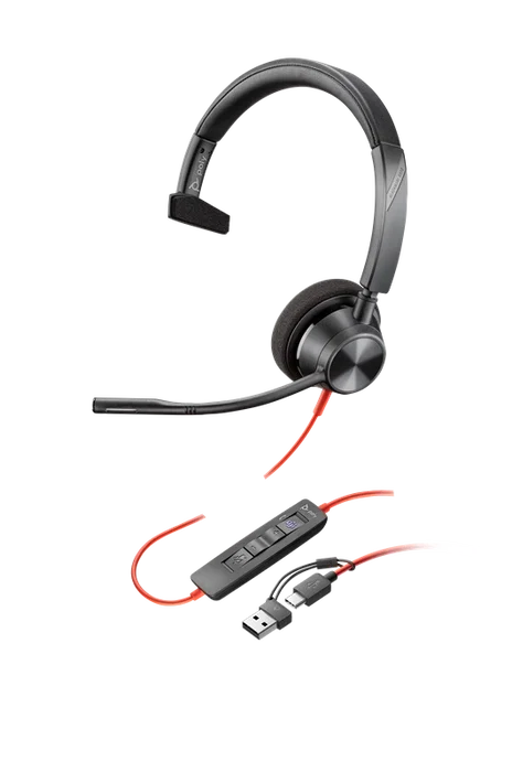 HP Poly Blackwire 3310 Monoaural Microsoft Teams Certified USB-C con Adaptador USB-C/A, Negro