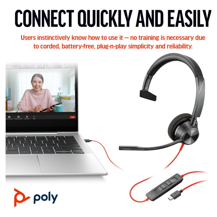 Poly Blackwire 3310 Auriculares Monoaurales USB-C con Certificación Microsoft Teams Poly Blackwire 3310 Auriculares Monoaurales USB-C con Certificación Microsoft Teams
