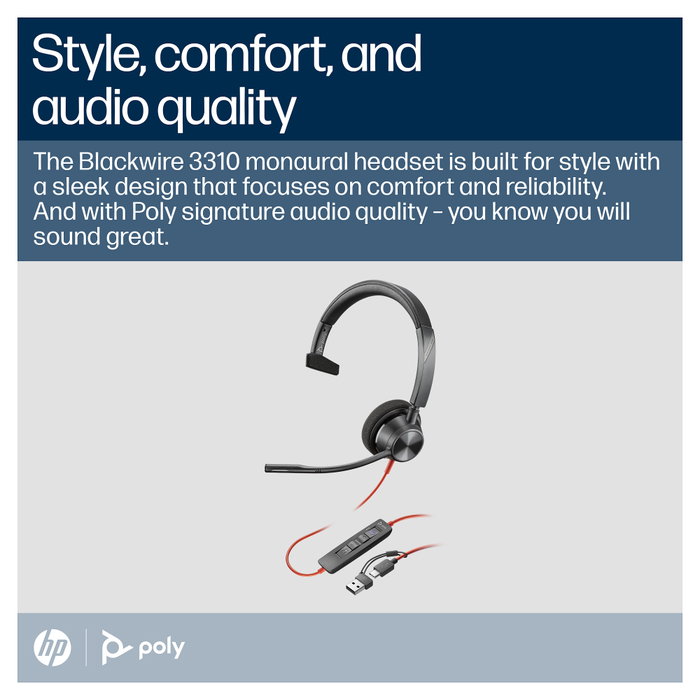 Poly Blackwire 3310 Auriculares Monoaurales USB-C con Certificación Microsoft Teams Poly Blackwire 3310 Auriculares Monoaurales USB-C con Certificación Microsoft Teams