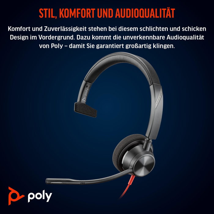 Poly Blackwire 3310 Monoaural Microsoft Teams Certified USB-C con Adaptador USB-C/A Black