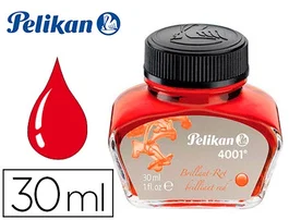 Pelikan Tinta Estilográfica 4001 Rojo Brillante - Bote de 30 ml, Recambio para Pluma