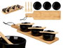 Kinvara - Set de 3 Boles de Cerámica Negra, Cuchara y Bandeja de Bambú para Sopa o Cereal, Plato 8.5 cm, Tabla 39x10 cm, Apto Lavavajillas y Microondas (Set de 12)