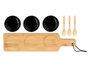 Kinvara - Set de 3 Boles de Cerámica Negra, Cuchara y Bandeja de Bambú para Sopa o Cereal, Plato 8.5 cm, Tabla 39x10 cm, Apto Lavavajillas y Microondas (Set de 12)