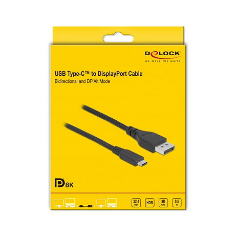 DeLOCK Cable Bidireccional USB Type-C™ a DisplayPort 8K 60 Hz 0,5 m