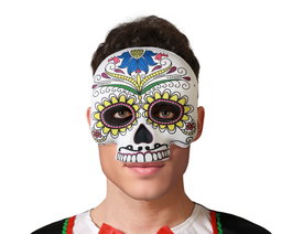 Atosa Máscara de Calavera Mexicana Blanca con Telaraña y Detalles Rojos