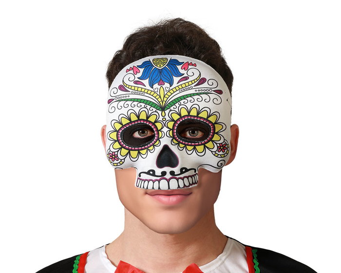 Máscara Calavera Blanca Telaraña Detalles Rojos Estilo Muerte Mexicana Halloween Máscara Calavera Blanca Telaraña Detalles Rojos Estilo Muerte Mexicana Halloween