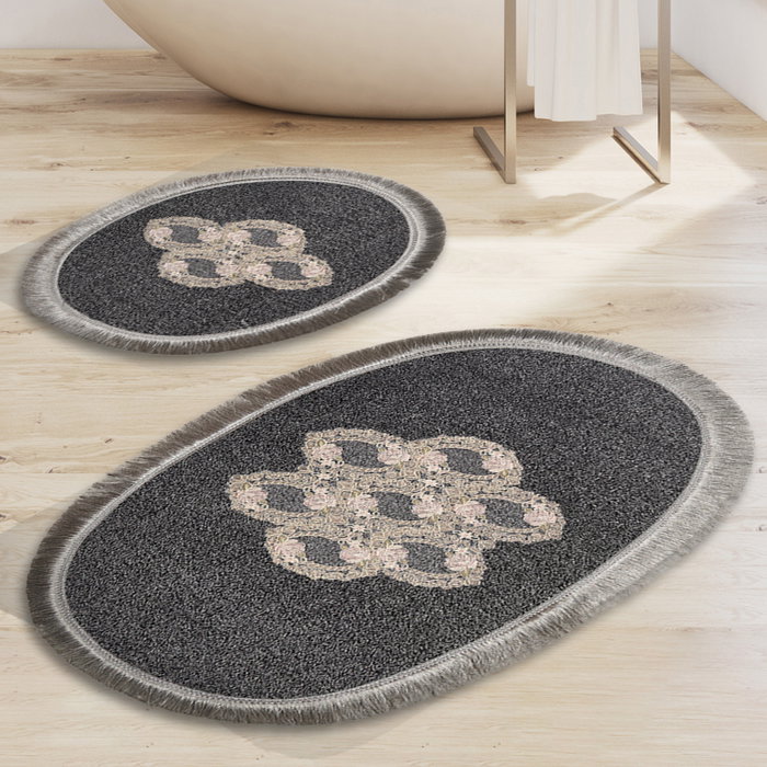 Mijölnir E4_817-İhracat000013 Juego de alfombras de baño Antracita 2 Piezas Poliéster Antideslizante Antibacteriano Lavable a Máquina 55x65cm 65x115cm