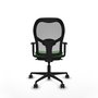 Silla de oficina Jorquera con mecanismo Sincro tapizada con Tela color Verde y malla color Gris. Equipada con lumbar 1D, Brazos 1D y Ruedas 65mm nailon
