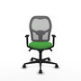 Silla de oficina Jorquera con mecanismo Sincro tapizada con Tela color Verde y malla color Gris. Equipada con lumbar 1D, Brazos 1D y Ruedas 65mm nailon