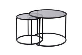 Aurum Juego de Mesas de Café 60x42 cm Negro Gris Vidrio Templado Metal Elegante Sofisticado
