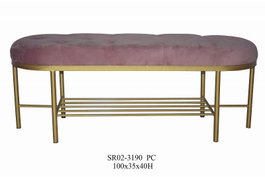 DKD Home Decor Descalzadora de Poliéster y Metal Rosa y Dorado 100x35x40 cm