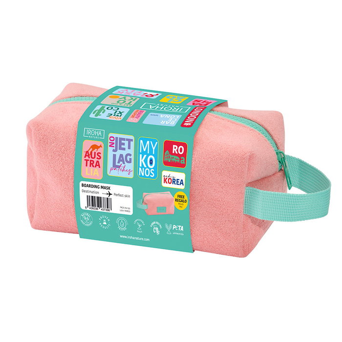 Iroha Travel Kit Skincare Estuche con 5 Piezas: 3 Mascarillas Tisú, Parches Ojos y Neceser de Toalla