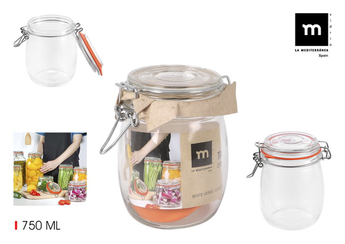 La Mediterranea Tarro Hermético Vidrio Clip 750 ml (12 Unidades) La Mediterranea Tarro Hermético Vidrio Clip 750 ml (12 Unidades)