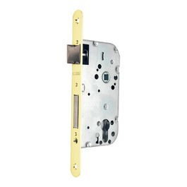 Micel Cerradura de Embutir CRE05 50/70 mm con Leva Larga L15 para Puertas de Madera, Cilindro Perfil Europeo no Incluido - Latonado