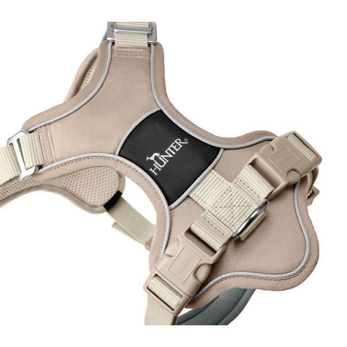 Hunter Arnés Divo Up para Perros, Talla S-M (Cuerpo Ajustable 52-68 cm), Color Beige, Con 5 Puntos de Ajuste y Material Reflectante