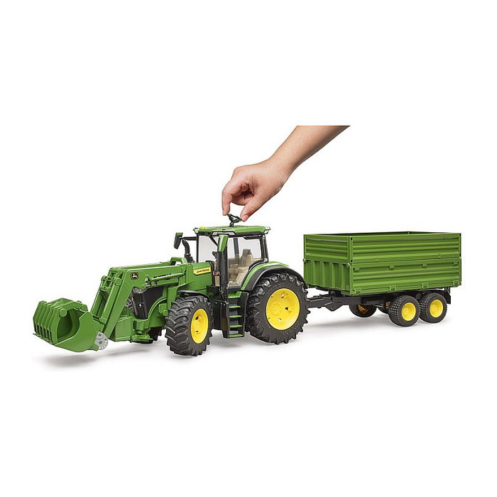 BRUDER John Deere 7R 350 con cargador frontal y remolque de eje tándem BRUDER John Deere 7R 350 con cargador frontal y remolque de eje tándem
