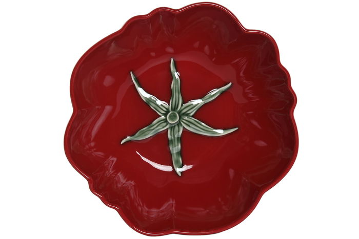 DKD Home Decor Tomate 24 Ensaladera Rojo Verde Gres 27.5 x 10 x 28 cm (2 Unidades) Apto Microondas y Lavavajillas