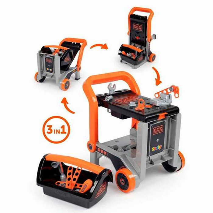Smoby Black+Decker Carretilla de mano + caja 3 en 1