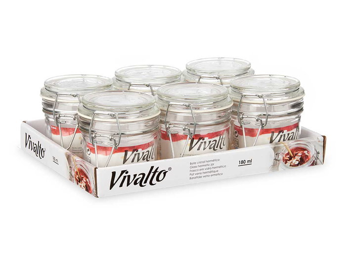 Vivalto Tarro Conserva Hermetico Transparente Vidrio 180 ml 11.5x8.5x8.5 cm (Set de 36)