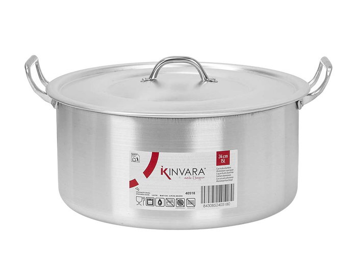 KINVARA Cacerola de Aluminio de 15 L, 34 cm, Plata (Pack de 2)