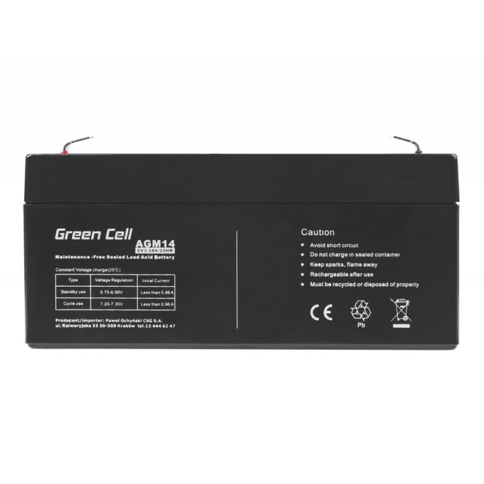 Green Cell Batería AGM14 6V 3,2 Ah