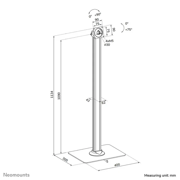 Neomounts Soporte de Suelo para Tablet con Inclinación, 3kg, 75x75, Negro
