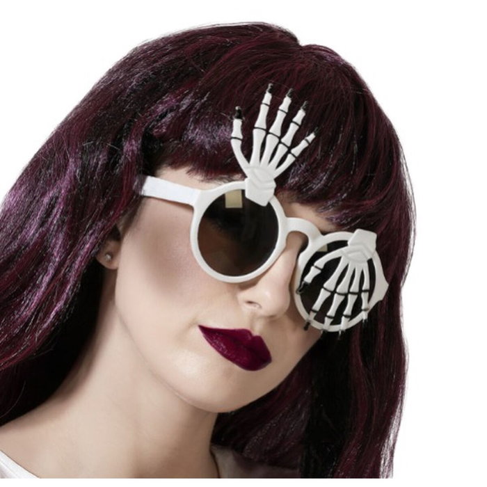 Atosa Gafas Blancas para Disfraz de Calavera con Manos de Esqueleto, Complemento Temático