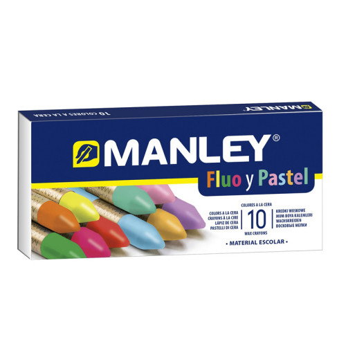 Manley Estuche de 10 Ceras Blandas con Surtido de Colores Flúor y Pastel