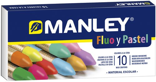 Manley Estuche de 10 Ceras Blandas con Surtido de Colores Flúor y Pastel