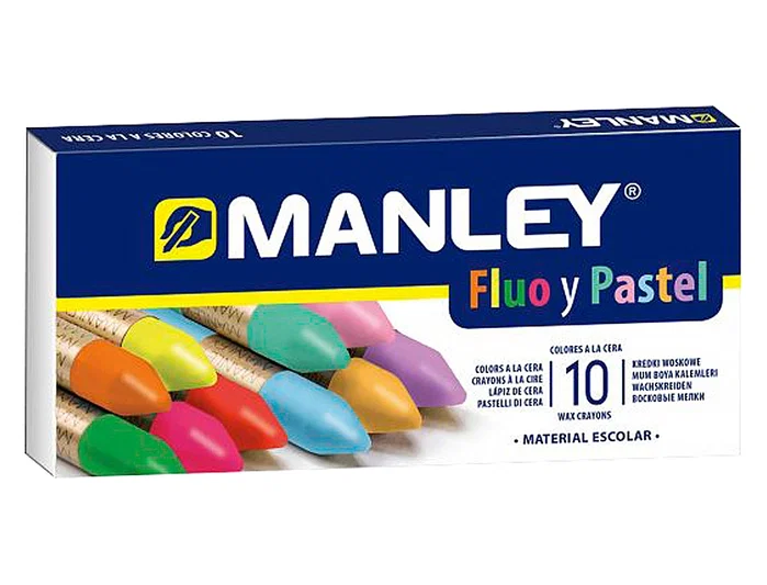 Manley Estuche de 10 Ceras Blandas con Surtido de Colores Flúor y Pastel