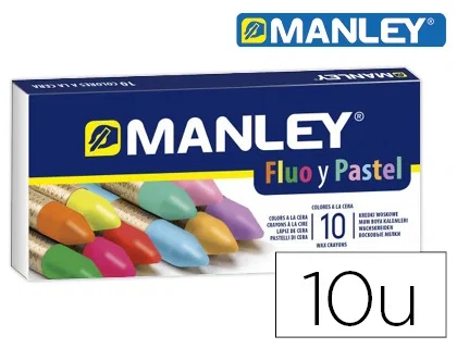 Manley Estuche de 10 Ceras Blandas con Surtido de Colores Flúor y Pastel
