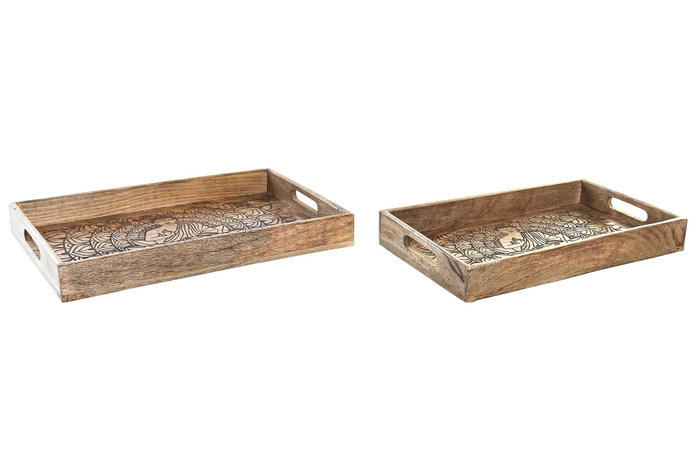 DKD Home Decor Set de 2 Bandejas de Mango Buda Decapé Marrón 43x27,5x7,5 cm DKD Home Decor Set de 2 Bandejas de Mango Buda Decapé Marrón 43x27,5x7,5 cm