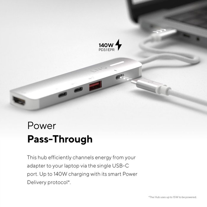 Linq Hub USB-C 5 Puertos Pro 140W Gris con USB 3.2, HDMI y PD Linq Hub USB-C 5 Puertos Pro 140W Gris con USB 3.2, HDMI y PD