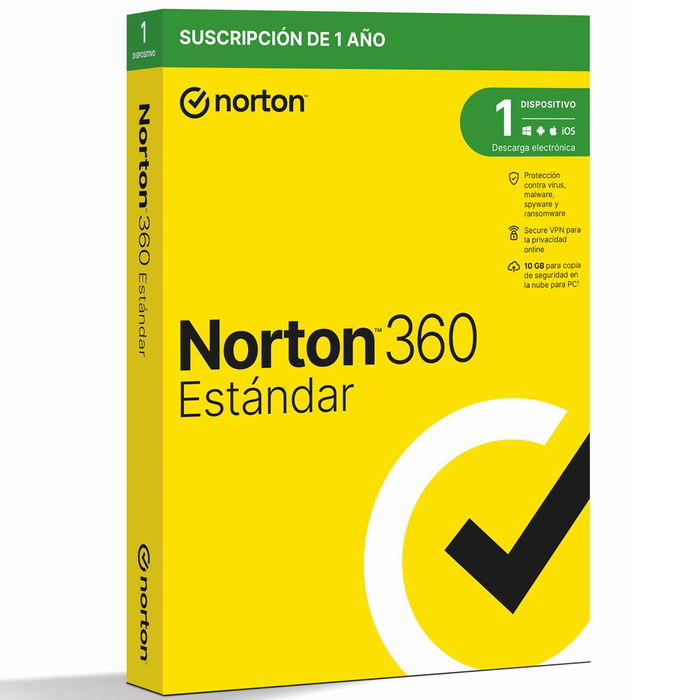 Norton 360 Standard - Antivirus, VPN, Firewall y Copia de Seguridad en la Nube - Licencia de 1 Dispositivo - Compatible con PC - Versión en Español
