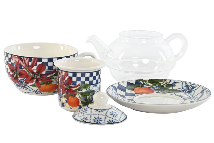 DKD Home Decor Tetera de Porcelana Azulejos Limones 24, 250ml, Pack de 2 DKD Home Decor Tetera de Porcelana Azulejos Limones 24, 250ml, Pack de 2