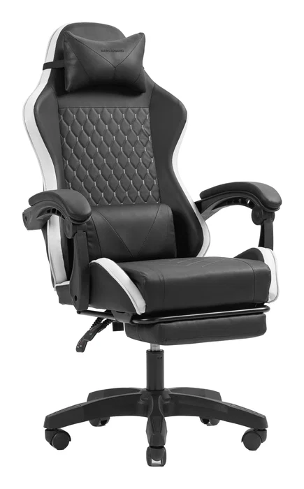 Mars Gaming Silla Gaming MGC-X, Negro y Blanco, Reclinable 135°, Altura Ajustable, Reposabrazos Dinámicos, Reposapiés, Cojín Lumbar y Cervical, Ergonómica para PC y Escritorio
