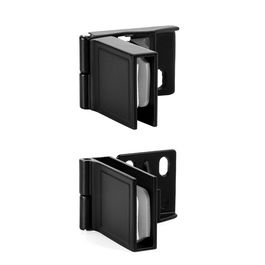 HERRAJES ALK Bisagra Puerta Cristal Interior Negro para Montaje sin Perforar Vidrio, Apertura 170°, Zamak, Juego Superior + Inferior