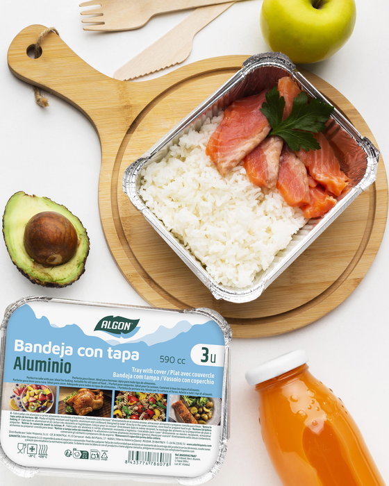 Inde Set de 3 Bandejas Rectangulares de Aluminio con Tapa, 590 cc, 19.2 cm Largo x 14.3 cm Ancho x 4.5 cm Alto (12 Unidades)