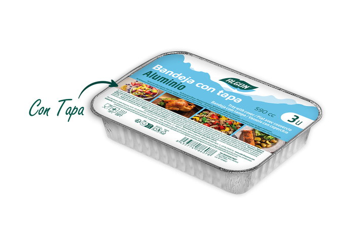 Inde Set de 3 Bandejas Rectangulares de Aluminio con Tapa, 590 cc, 19.2 cm Largo x 14.3 cm Ancho x 4.5 cm Alto (12 Unidades)