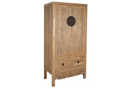 DKD Home Decor Armario Antik China Natural 52 x 180 x 88 cm Acabado Lacado Hecho a Mano 2 Cajones 2 Puertas